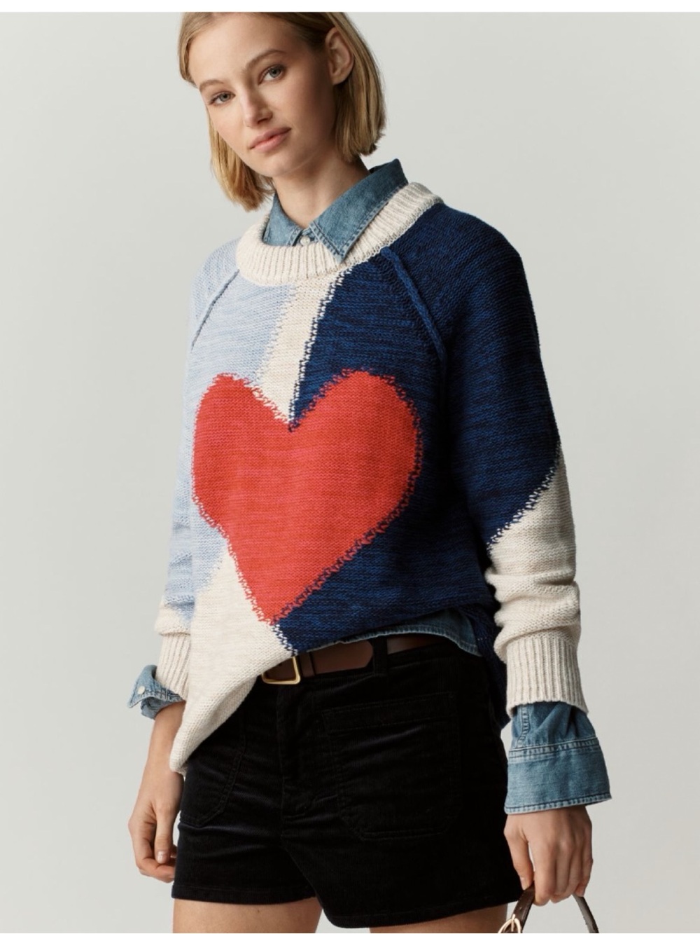 NWT Anthro  Pilcro Colorblock Oversized Crew-Neck Heart Cotton Sweater XS